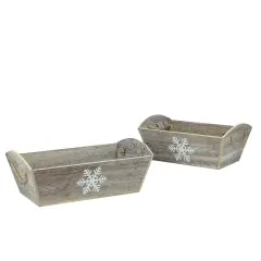 Midwest Set of 2 Brown and White Snowflake Christmas Planters 15.5&rdquo;