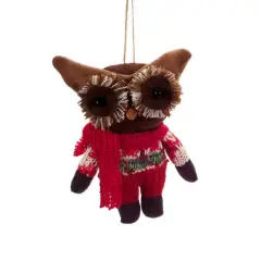 Melrose 6.5" Red and Brown Plush Woodland Owl with Knit Clothing Christmas Ornament