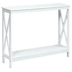 2-Tier Console X-Design Sofa Side Accent Table with Spacious Storage Space White