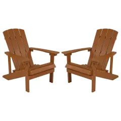 Emma and Oliver 2 Pack Outdoor All-Weather Poly Resin Wood Adirondack Chairs Teak