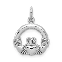 10K White Gold Claddagh Charm Irish Love Jewelry New 20 X 13mm