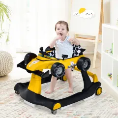 4-in-1 Foldable Activity Push Walker with Adjustable Height Yellow