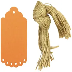 Wrapables 10 Gift Tags with Free Cut Strings, Scalloped Edge Orange Small