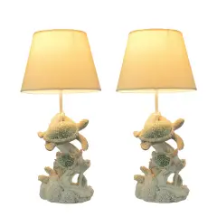 Mosaic Swimming Sea Turtles Coastal Sea Life Table Lamp Set of 2