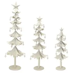 Melrose Set of 3 White and Clear Gem Accented Tabletop Christmas Tree 33"