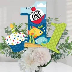 Big Dot of Happiness 1st Birthday Reeling in the Big One - Fish First Birthday Party Centerpiece Sticks - Table Toppers - Set of 15