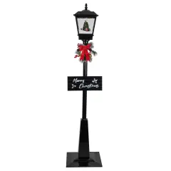 Northlight 70.75" Lighted Musical Snowing Santa and Friends Christmas Street Lamp Black