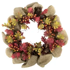 Northlight Rustic Burlap Fall Harvest Wreath with Acorns and Berries, 18-Inch Red
