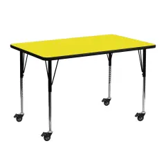 Emma and Oliver Mobile 24x48 Rectangle HP Laminate Adjustable Activity Table Yellow
