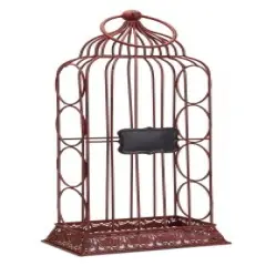 Melrose 23.5" Birdcage with Chalkboard 4-Bottle Decorative Wine Rack Holder Red