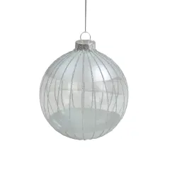 Northlight Glitter Stripes Glass Christmas Ball Ornament - 4" - Clear and Silver