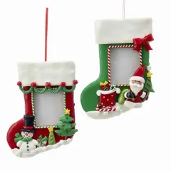 Kurt Adler Christmas Stockings Picture Frame Hanging Ornaments - 4" - Red and Green - Set of 12