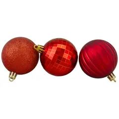 Northlight Shatterproof 3-Finish Christmas Ball Ornaments - 2.5" (60mm) - Red - 100ct