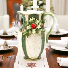 Ceramic Christmas Holly Pitcher, Home D&eacute;cor, Gift for Her, Gift for Mom, Kitchen D&eacute;cor, Christmas D&eacute;cor