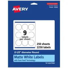 Avery Matte White Round Labels, 2.5" diameter