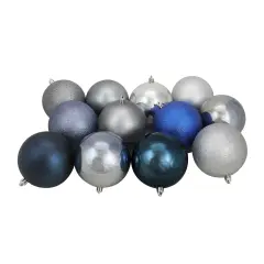 Northlight Shatterproof 3-Finish Christmas Ball Ornaments - 4" (100mm) - Silver and Blue - 12ct