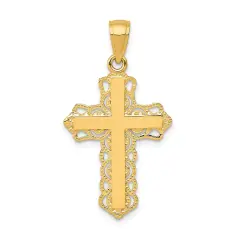 14K Gold Lace Trim Cross Pendant Charm Jewelry 30mm x 17mm