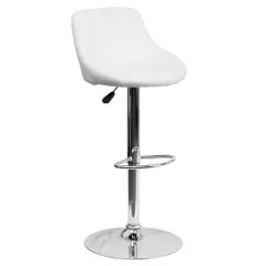 Emma and Oliver Bucket Seat Adjustable Height Barstool with Diamond Pattern Back White