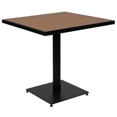 Merrick Lane Kersey Outdoor Patio Table All-Weather 30" Square Dining Table with Faux Teak Poly Slats - Steel Frame