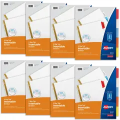 Avery 5 Tab White Binder Dividers, Insertable Multicolor Big Tabs, 1 Set Pack, 8 Packs, 8 Sets Total (11121)
