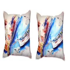 Pair Of Betsy Drake Rowboat & Birds No Cord Pillows 16 X 20