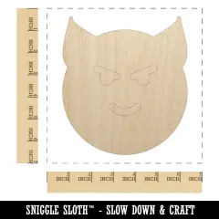 Happy Devil Face Emoticon Unfinished Wood Shape Piece Cutout for DIY Craft Projects