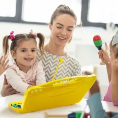 Portable Kids Glockenspiel Chromatic Metal Xylophone with 25 Tunes and 15 Rainbow Color Notes with 2 Full Octaves Yellow