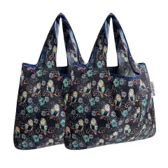 Wrapables Foldable Tote Nylon Reusable Grocery Bag (Set of 2) Deco Owls
