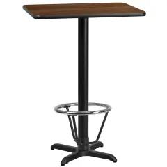 Emma and Oliver 24"x30" Rectangular Laminate Bar Table with 22"x22" Foot Ring Base Walnut