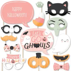 Big Dot of Happiness Pastel Halloween - Pink Pumpkin Party Photo Booth Props Kit - 20 Count