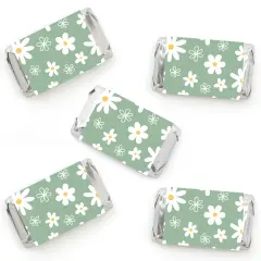 Big Dot of Happiness Sage Green Daisy Flowers - Mini Candy Bar Wrapper Stickers - Floral Party Small Favors - 40 Count