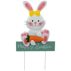 Northlight Bunny with Carrot Happy Easter Outdoor Garden Stake - 18.75" White