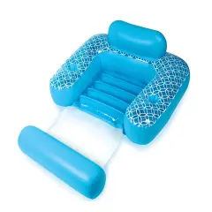 Swim Central Inflatable Blue and White Shangri-La Swimming Pool Chair with Cup Holders, 68.5-Inch