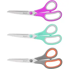 3 Pack Scissors, " Multipurpose Scissors Bulk , Ultra Sharp Blade Shears, Comfort-Grip Handles, Sturdy Sharp Scissors for Office Home School Sewing Fabric Craft Supplies, Right / Left Handed