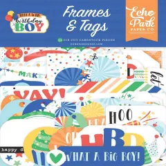 Echo Park Cardstock Ephemera 34/Pkg-Frames & Tags, Make A Wish Birthday Boy