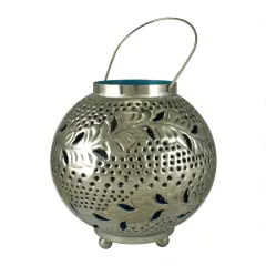 Kaemingk 8" Tropicalia Silver and Blue Cut-Out Floral Votive Candle Holder