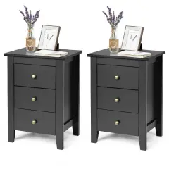 2 pcs Nightstand End Beside Table Drawers Black