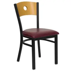 Emma and Oliver Wood Circle Back Metal Restaurant Dining Chair Natural/BurgVY/Black