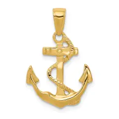 14K Yellow Gold Anchor & Rope Charm Sailing Pendant Jewerly 24mm x 11mm