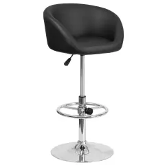 Merrick Lane Valencia Bucket Seat Bar and Dining Stool Modern Stool with 360 Swivel, Adjustable Height and Metal Footrest Black Vinyl