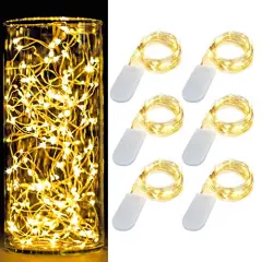 6 PACK 7Feet Starry String Lights Waterproof Fairy String Lights 20 Micro Starry Leds On Silvery Copper Wire CR2032 Batteries Included for Wedding Centerpiece Party Christmas Table Decor Warm White