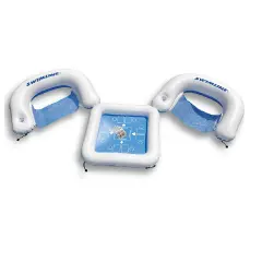 Pool Central 3-Piece Inflatable Poker Table and Chairs with Waterproof Playing Cards Blue