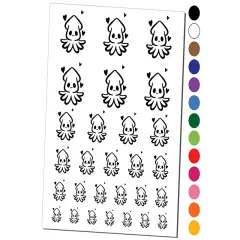 Cute Kawaii Squid with Hearts Sea Life Tentacles Temporary Tattoo Water Resistant Fake Body Art Set Collection Dark Blue