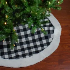 Northlight 48" Black and White Buffalo Plaid Christmas Tree Skirt with High Pile Fleece Trim