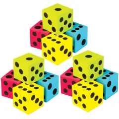 Foam Colorful Jumbo Dice, 4 Per Pack, 3 Packs