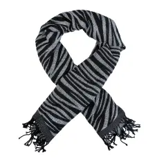 Black / White Zebra Stripe Scarf Shawl Fringed