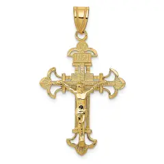 14K Yellow Gold INRI Crucifix Pendant Charm Jewelry 39mm x 22mm