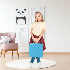 6 Pieces 15 Inches Square Toddler Floor Cushions Flexible Soft Foam Seating with Handles Blue