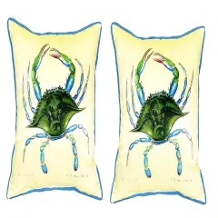Pair of Betsy Drake Female Blue Crab Small Outdoor/Indoor Pillows 12 X 12