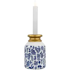 Northlight Wooden Floral Taper Candle Holder - 6"- White and Blue